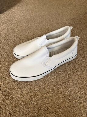 Target White Slip-On Canvas Shoe with Gray Striped Insole